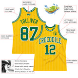 Custom Gold White Pinstripe Kelly Green Authentic Basketball Jersey