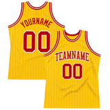 Custom Gold White Pinstripe Red Authentic Basketball Jersey