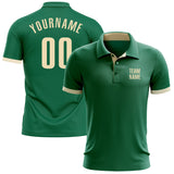 Custom Kelly Green Cream Performance Golf Polo Shirt