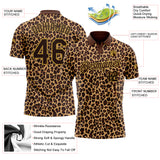 Custom Brown Old Gold 3D Pattern Design Leopard Print Performance Golf Polo Shirt