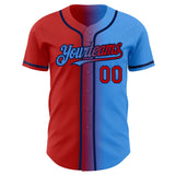 Custom Electric Blue Red-Navy Authentic Gradient Fashion Baseball Jersey