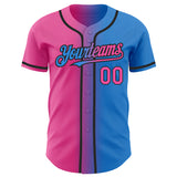 Custom Electric Blue Pink-Black Authentic Gradient Fashion Baseball Jersey