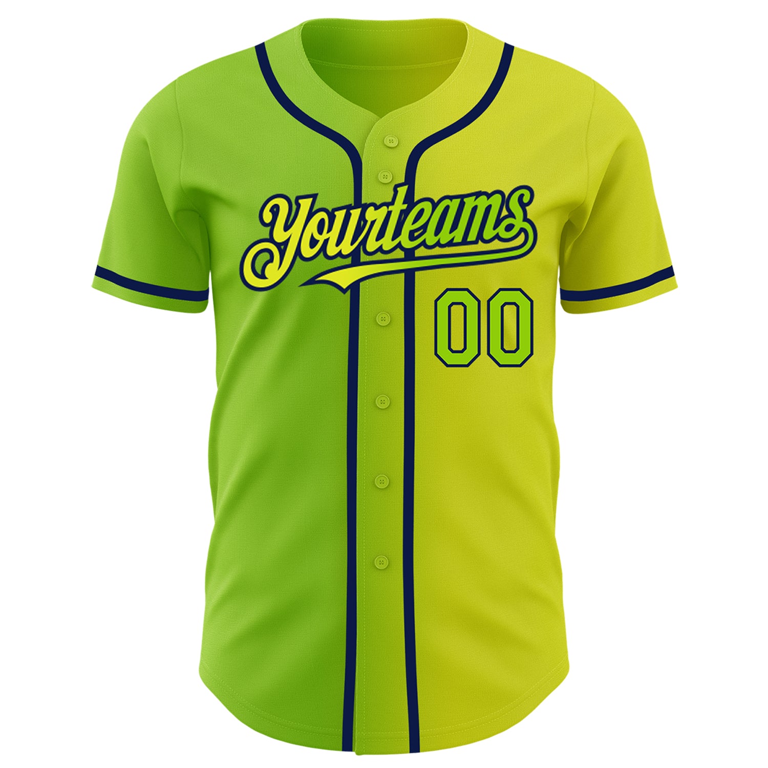 Custom Neon Yellow Neon Green-Navy Authentic Gradient Fashion Baseball Jersey