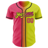 Custom Neon Yellow Neon Pink-Black Authentic Gradient Fashion Baseball Jersey