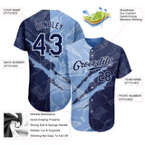 Custom Graffiti Pattern Navy-Light Blue 3D Scratch Authentic Baseball Jersey