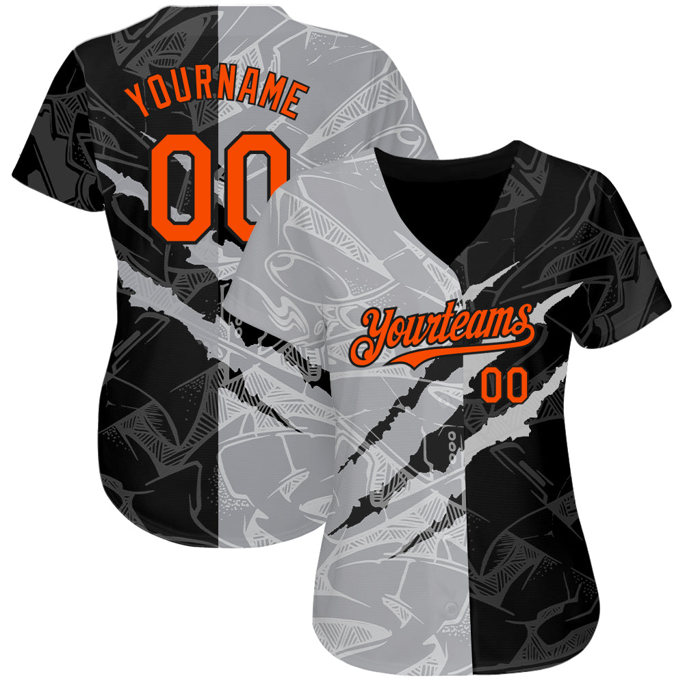 Custom Orange Orange-Black 3D Pattern Design Tiger Authentic Baseball Jersey Women's Size:3XL