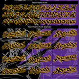 Custom Graffiti Pattern Black Purple-Gold 3D Scratch Authentic Baseball Jersey
