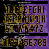 Custom Graffiti Pattern Black Purple-Gold 3D Scratch Authentic Baseball Jersey