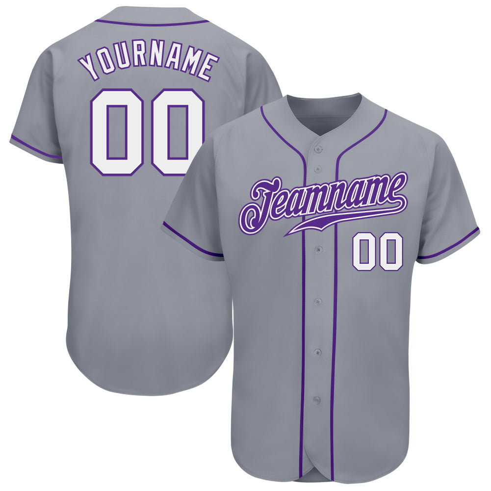Custom Gray White-Purple Authentic Baseball Jersey