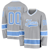 Custom Gray Light Blue-White Hockey Jersey