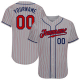 Custom Gray Red Pinstripe Red-Navy Authentic Baseball Jersey