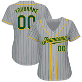 Custom Gray Green Pinstripe Green-Gold Authentic Baseball Jersey
