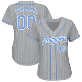 Custom Gray White Pinstripe Light Blue-White Authentic Baseball Jersey