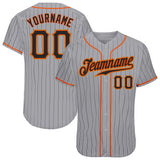 Custom Gray Black Pinstripe Black-Orange Authentic Baseball Jersey
