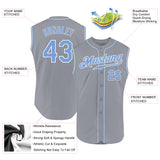 Custom Gray Light Blue-White Authentic Sleeveless Baseball Jersey
