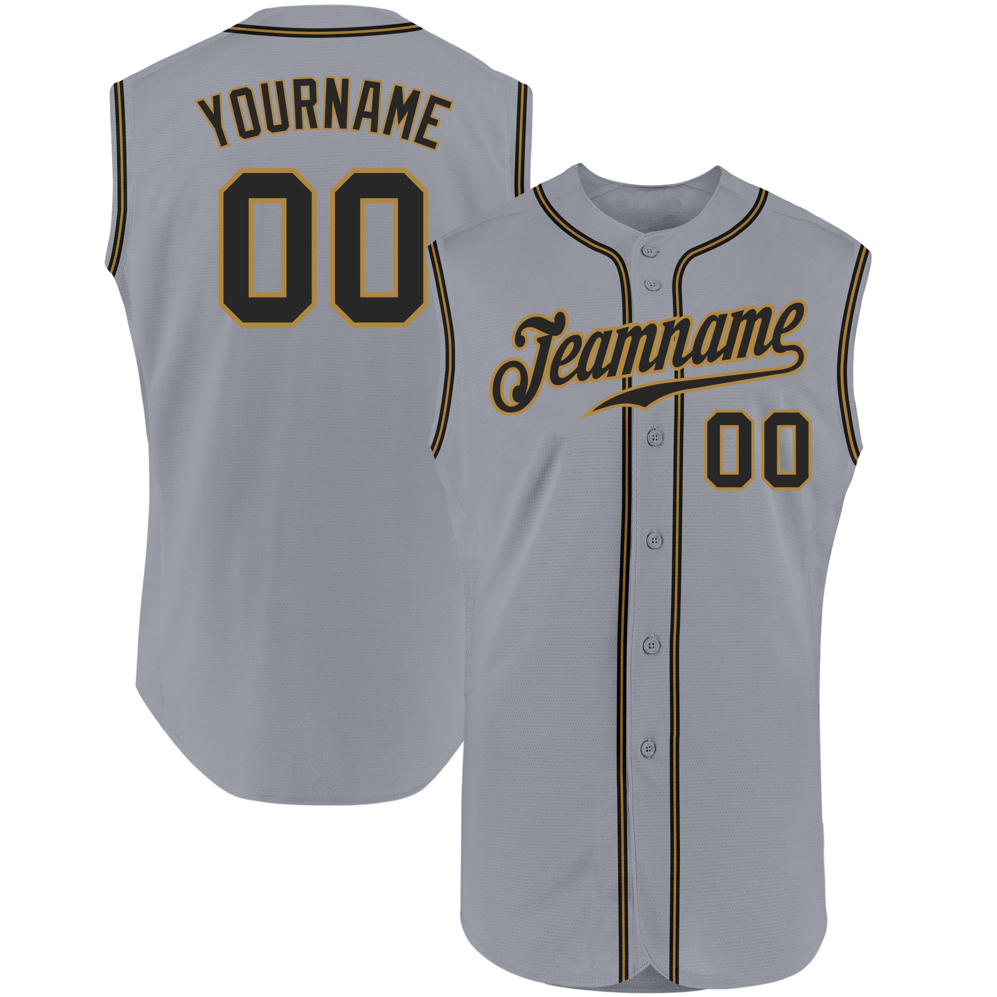 Custom Gray Black-Old Gold Authentic Sleeveless Baseball Jersey