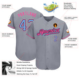 Custom Gray Light Blue-Pink Authentic Baseball Jersey