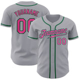 Custom Gray Pink-Kelly Green Authentic Baseball Jersey