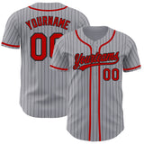Custom Gray Black Pinstripe Red Authentic Baseball Jersey