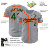 Custom Gray Green Pinstripe Orange Authentic Baseball Jersey