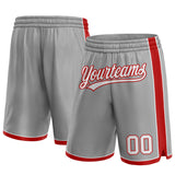 Custom Gray White-Red Authentic Basketball Shorts