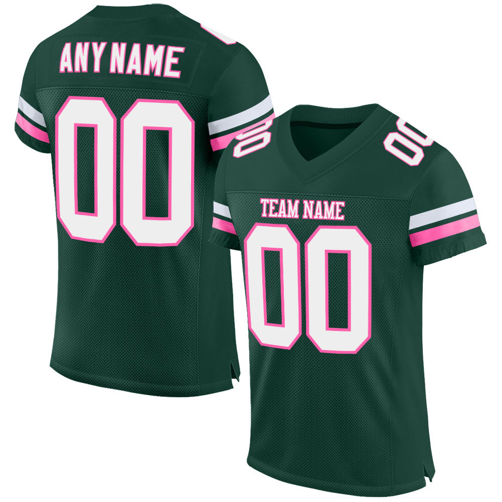 Custom Green White-Pink Mesh Authentic Football Jersey