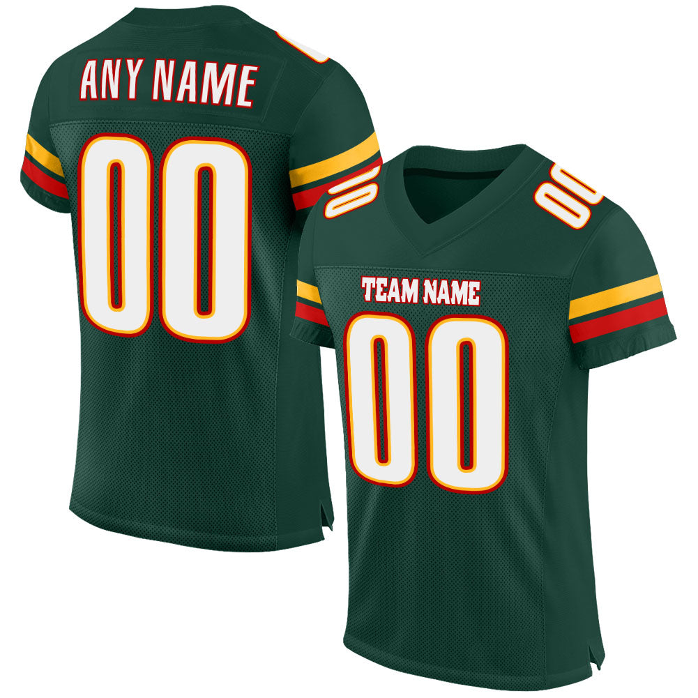 Custom Green White-Red Mesh Authentic Football Jersey