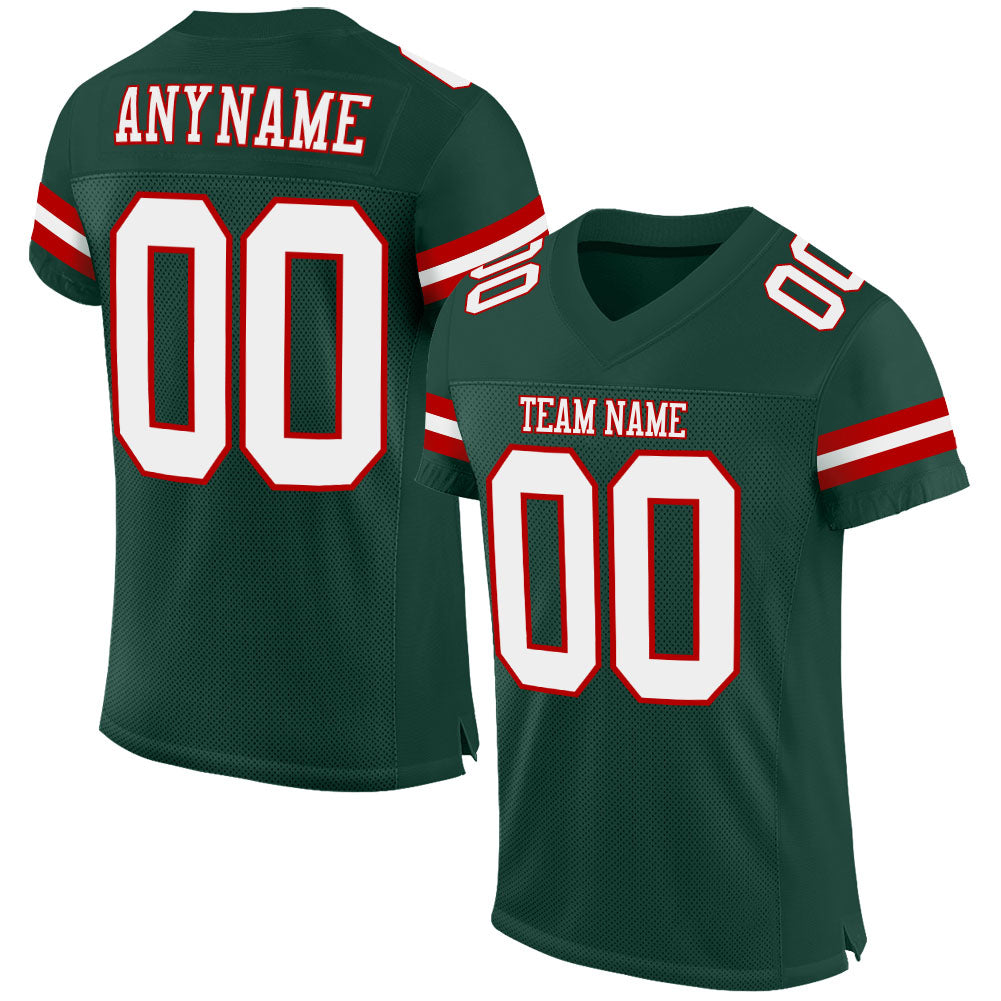 Custom Green White-Red Mesh Authentic Football Jersey