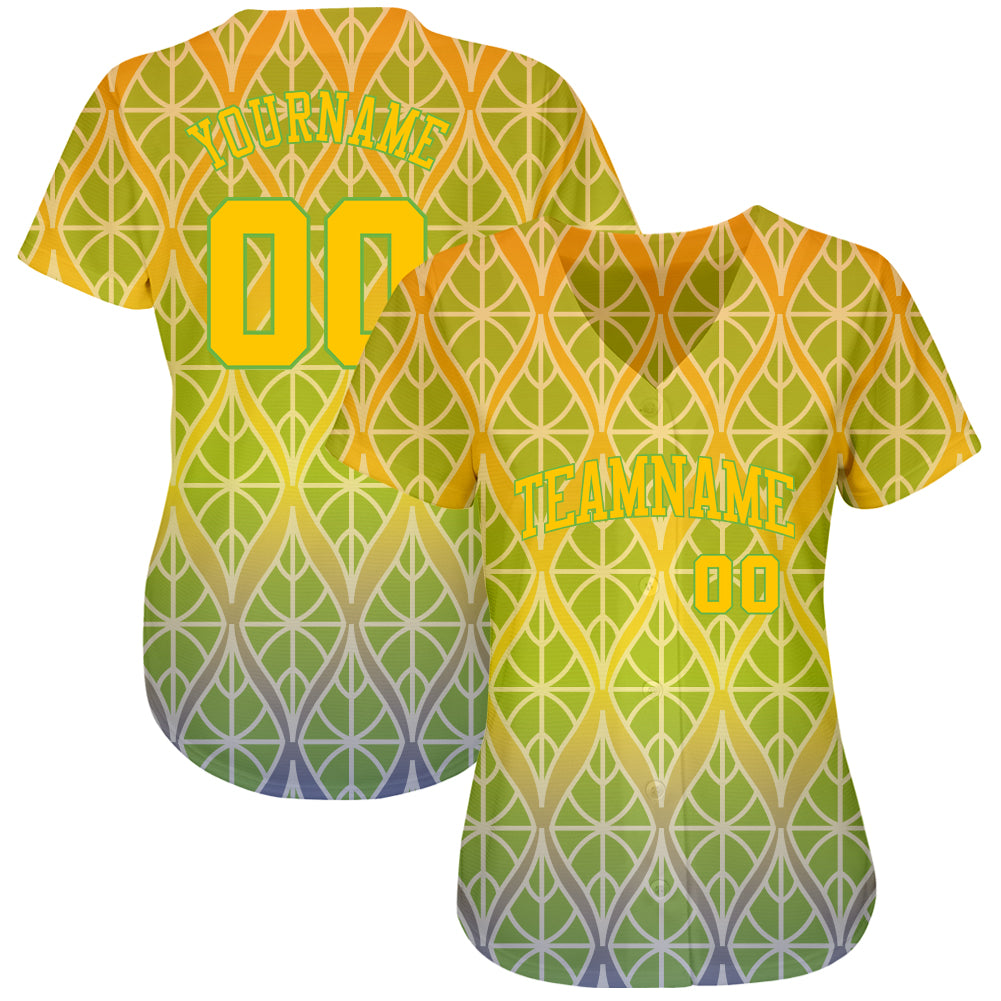 Custom Green Gold-Neon Green 3D Pattern Design Authentic Baseball Jersey