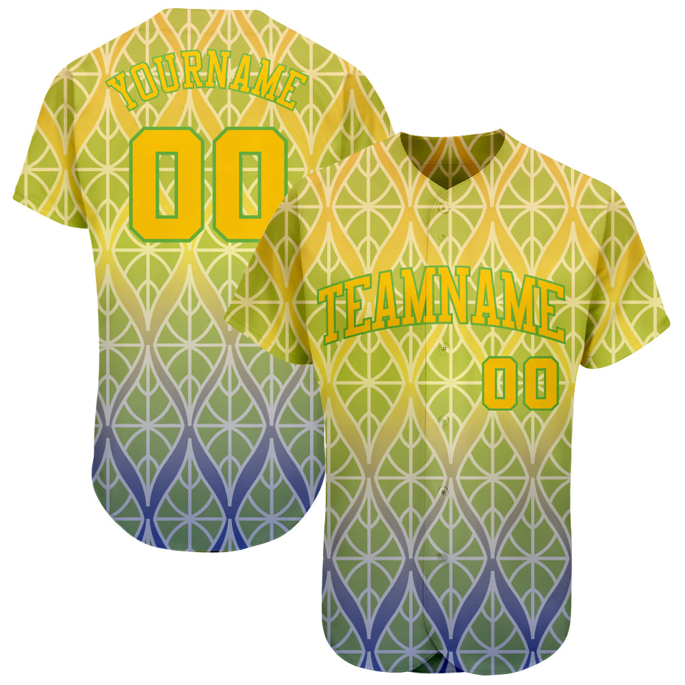 Custom Green Gold-Neon Green 3D Pattern Design Authentic Baseball Jersey