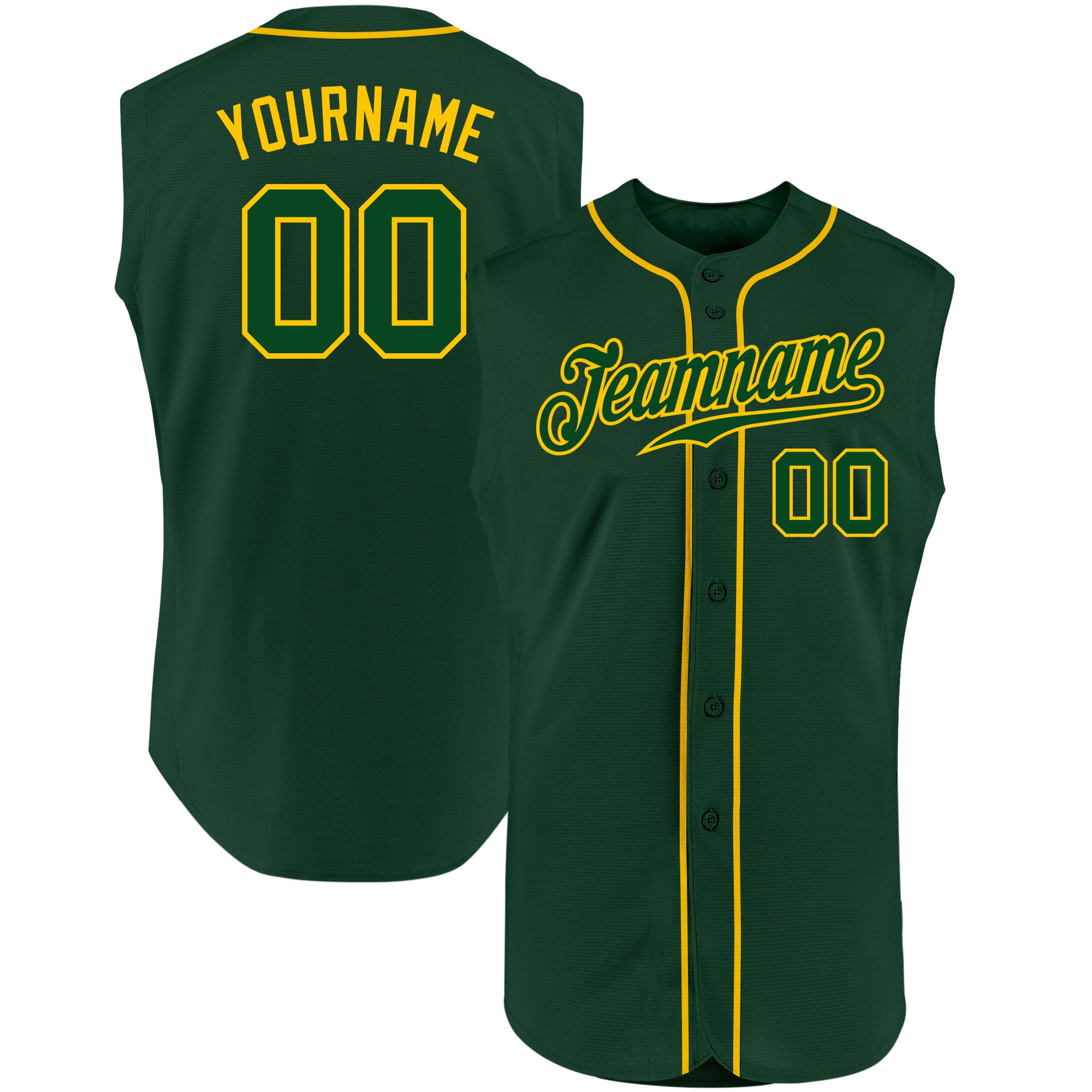 Custom Green Green-Gold Authentic Sleeveless Baseball Jersey