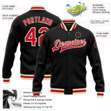 Custom Black Red-Cream Bomber Full-Snap Varsity Letterman Jacket