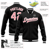 Custom Black Medium Pink-White Bomber Full-Snap Varsity Letterman Jacket