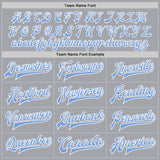 Custom Gray Light Blue-White Bomber Full-Snap Varsity Letterman Jacket