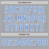 Custom Gray Light Blue-White Bomber Full-Snap Varsity Letterman Jacket