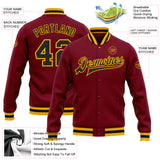 Custom Crimson Black-Gold Bomber Full-Snap Varsity Letterman Jacket