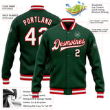 Custom Green White-Red Bomber Full-Snap Varsity Letterman Jacket