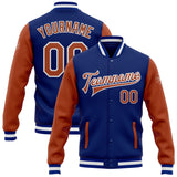 Custom Royal Texas Orange-White Bomber Full-Snap Varsity Letterman Two Tone Jacket