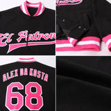 Custom Black Pink-White Bomber Full-Snap Varsity Letterman Jacket