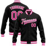 Custom Black Pink-White Bomber Full-Snap Varsity Letterman Jacket