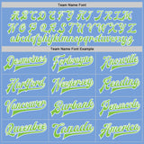 Custom Light Blue Neon Green-White Bomber Full-Snap Varsity Letterman Jacket