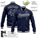 Custom Navy Navy-White Bomber Full-Snap Varsity Letterman Jacket