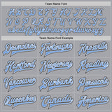 Custom Gray Black-Light Blue Bomber Full-Snap Varsity Letterman Jacket