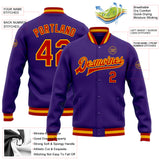 Custom Purple Red-Gold Bomber Full-Snap Varsity Letterman Jacket