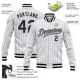 Custom White Purple Pinstripe Black-Gray Bomber Full-Snap Varsity Letterman Jacket