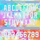 Custom Tie Dye White-Light Blue Rainbow 3D Bomber Full-Snap Varsity Letterman Jacket