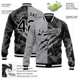 Custom Graffiti Pattern Black-Gray Scratch 3D Bomber Full-Snap Varsity Letterman Jacket
