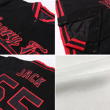 Custom White Red-Black Bomber Full-Snap Varsity Letterman Jacket