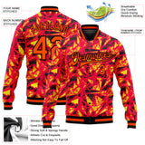 Custom Red Orange Gold-Black 3D Pattern Design Bomber Full-Snap Varsity Letterman Jacket