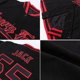 Custom White Red-Black 3D Pattern Design Bomber Full-Snap Varsity Letterman Jacket